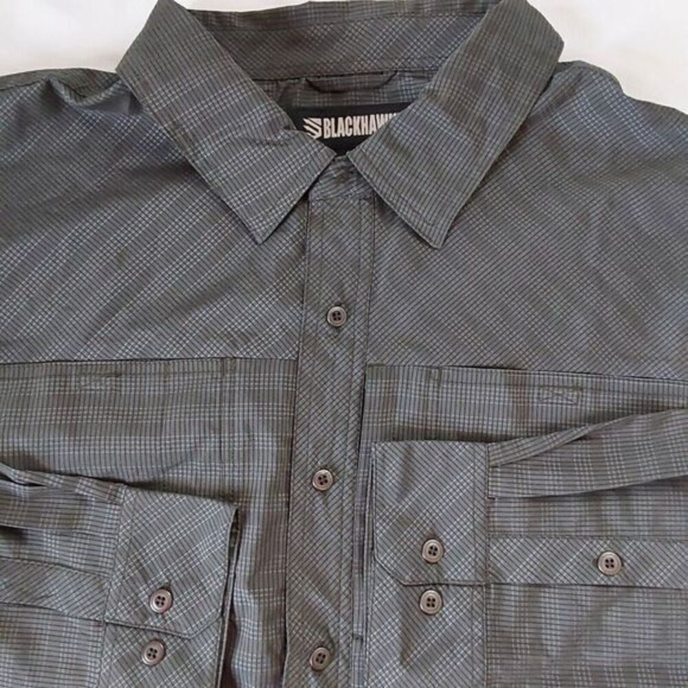 Blackhawk! Mens Long Sleeve Vented Black Plaid Button Up Shirt Size‎ 3XL